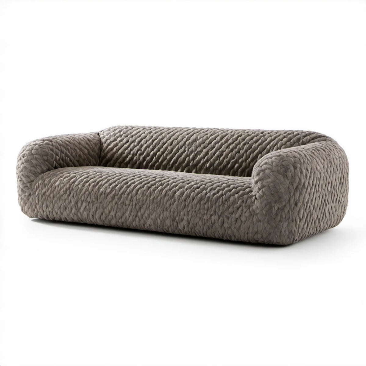 Zaokrąglona sofa 3-osobowa szarobrązowa z tapicerką poliestrową 230 x 105 x 76 cm