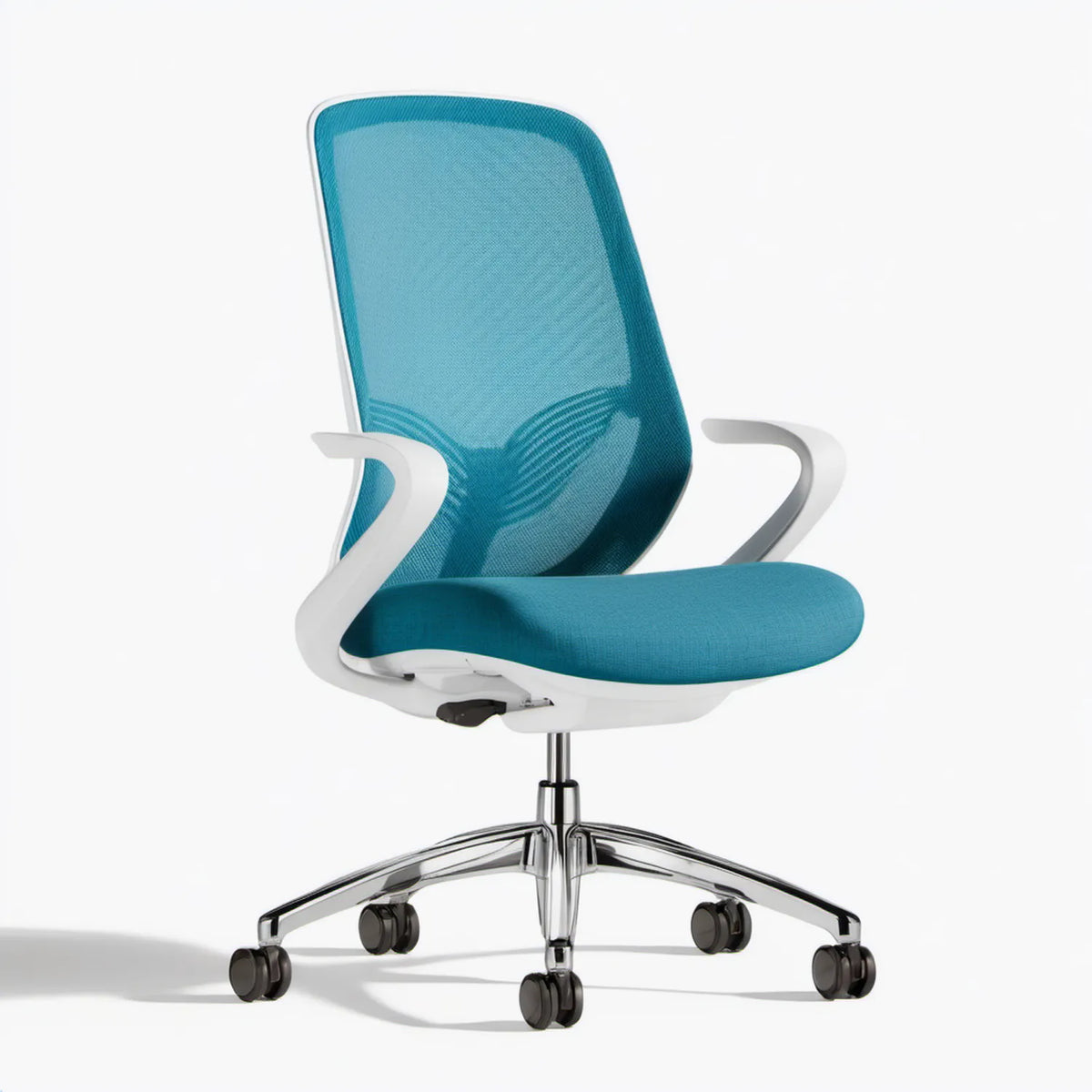 Ergonomiczne krzesło obrotowe turkusowo-białe z siatkowym oparciem, 64 x 64 x 118–128 cm