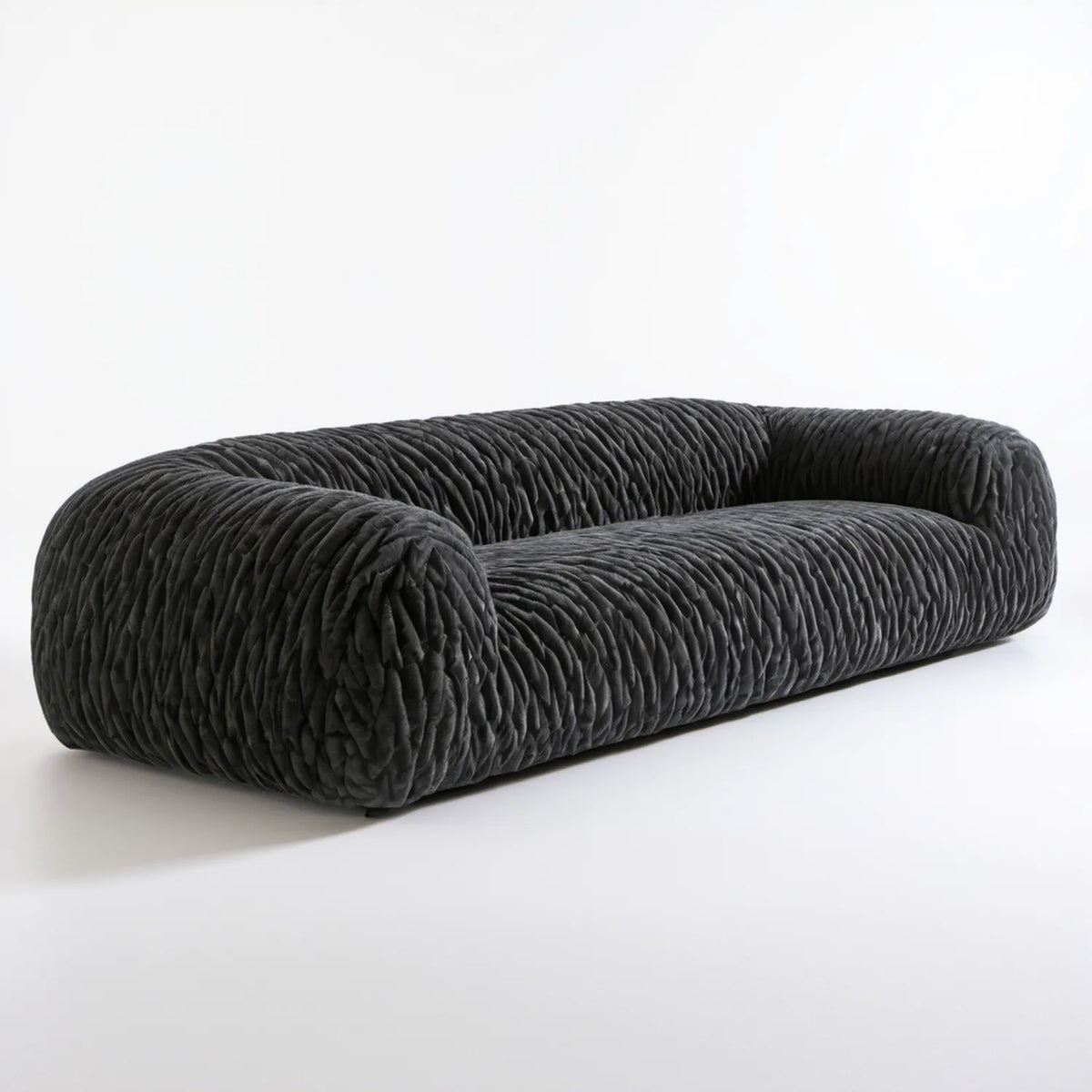 Grafitowa sofa trzyosobowa z prążkowanego sztruksu 230 x 100 x 75 cm