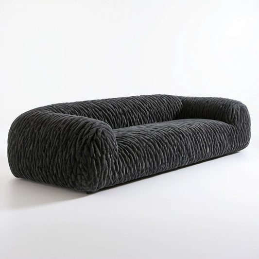 Grafitowa sofa trzyosobowa z prążkowanego sztruksu 230 x 100 x 75 cm