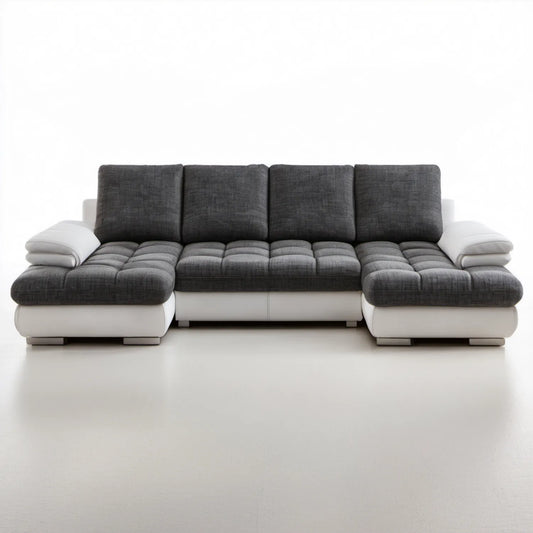 Nowoczesna sofa 4-osobowa grafitowo-biała z tkaniną poliestrową i skórą syntetyczną PU, 320 × 105 × 88 cm