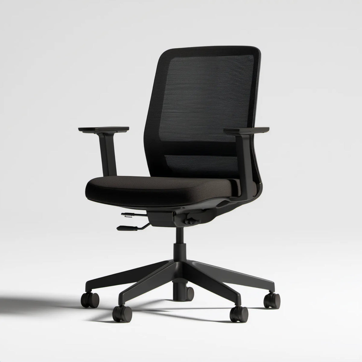 Czarne ergonomiczne krzesło biurowe obrotowe z siatkowym oparciem 64 x 64 x 98–108 cm