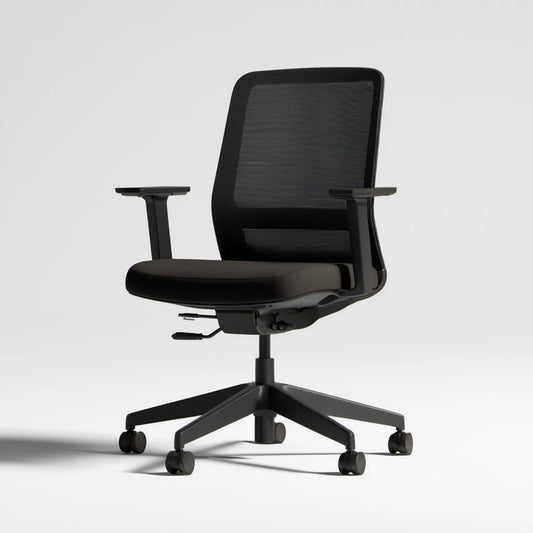 Czarne ergonomiczne krzesło biurowe obrotowe z siatkowym oparciem 64 x 64 x 98–108 cm