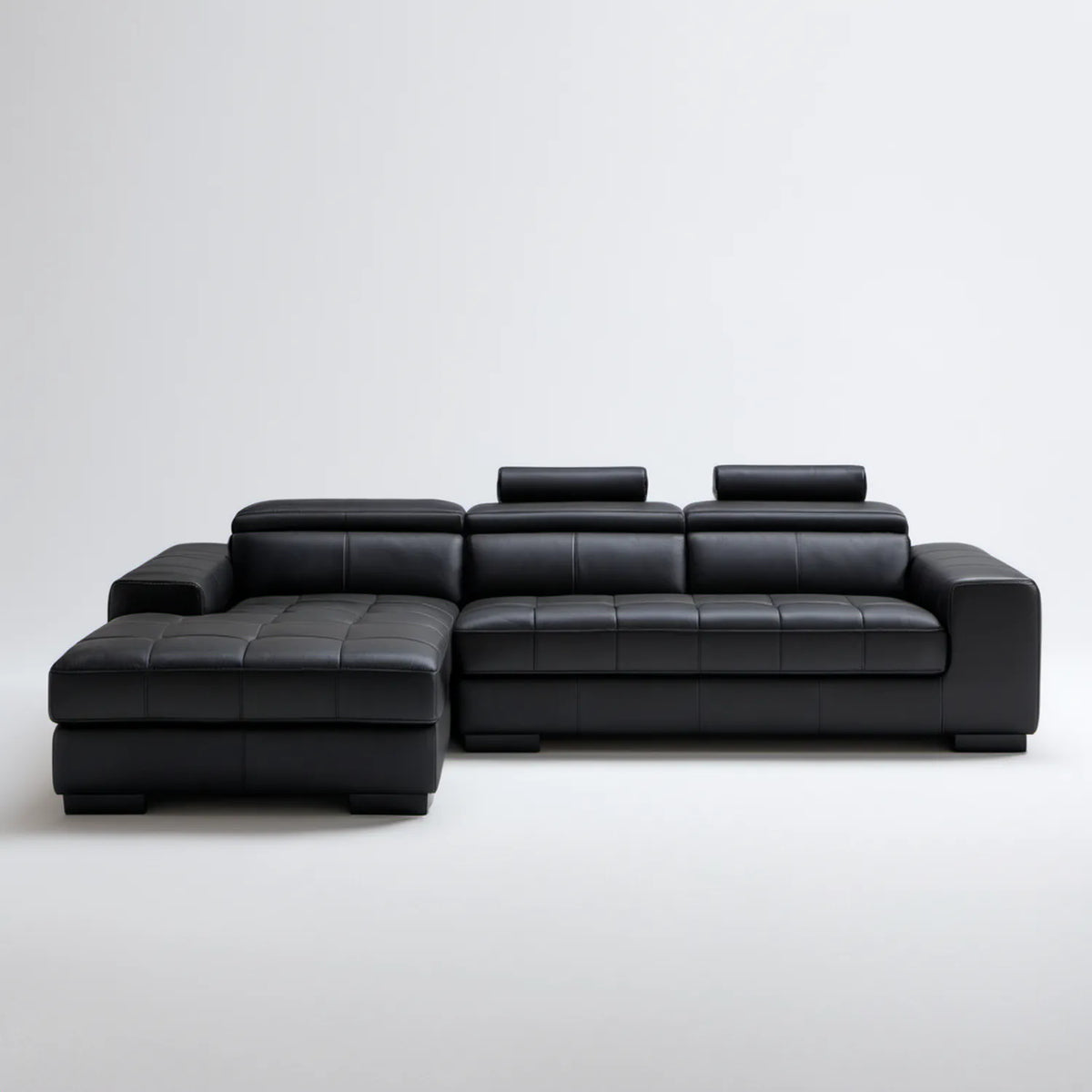 Czarna narożna sofa lewostronna ze skórą PU i szezlongiem 280 × 165 × 85 cm