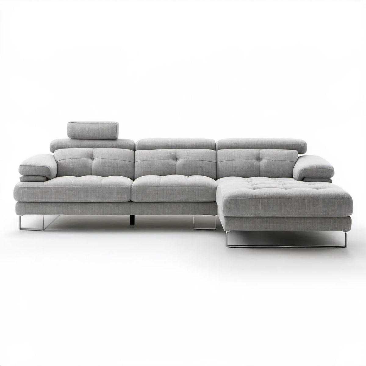 Prawostronna sofa narożna z szezlongiem jasnoszara 290 x 170 x 85 cm