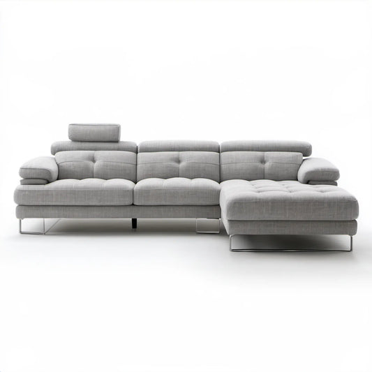 Prawostronna sofa narożna z szezlongiem jasnoszara 290 x 170 x 85 cm