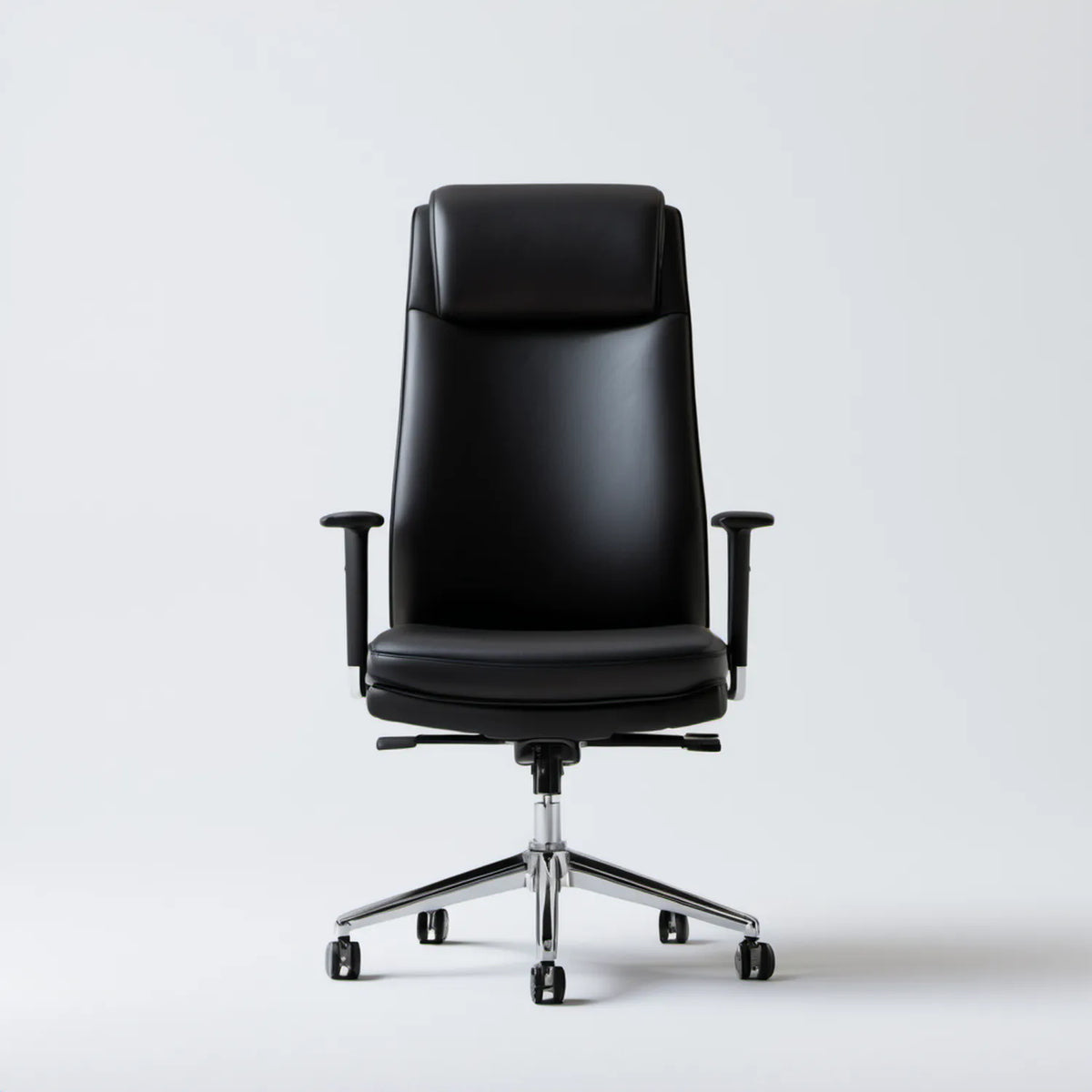 Ergonomiczny fotel obrotowy z wysokim oparciem, skóra PU, czarny/chromowany, 68 x 68 x 118–128 cm