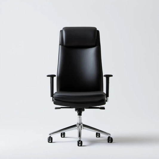 Ergonomiczny fotel obrotowy z wysokim oparciem, skóra PU, czarny/chromowany, 68 x 68 x 118–128 cm