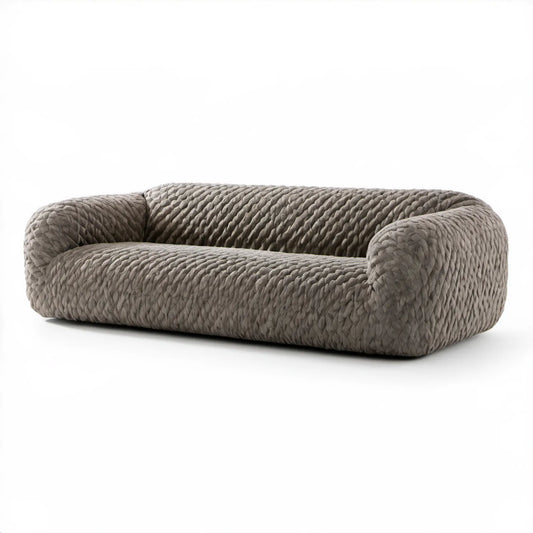 Zaokrąglona sofa 3-osobowa szarobrązowa z tapicerką poliestrową 230 x 105 x 76 cm