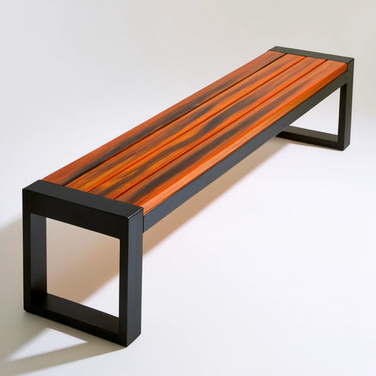Ławka ogrodowa ze stali i litego drewna, brązowo-czarna, 120 × 35 × 45 cm