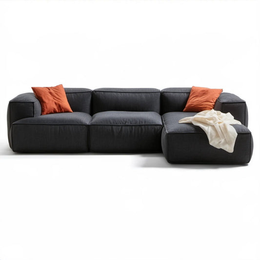 Ciemnoszara sofa narożna z prawostronnym szezlongiem, 290 x 165 x 85 cm