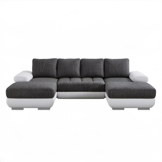 Modułowa sofa w kształcie U z 2 szezlongami, ciemnoszaro-biała, 320 x 160 x 85 cm