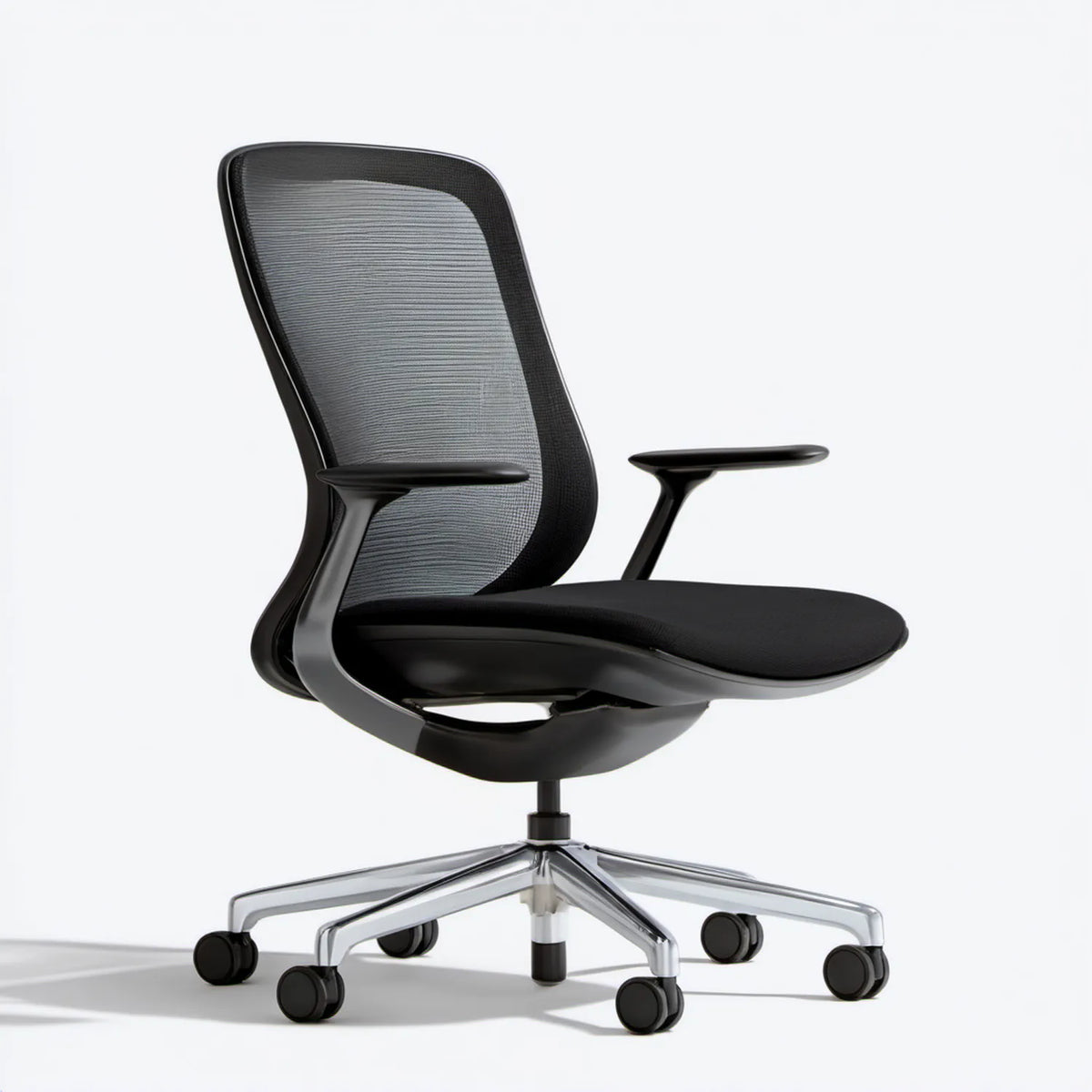 Ergonomiczny fotel obrotowy z siatkowym oparciem, czarno-srebrny, 60 x 60 x 108–116 cm