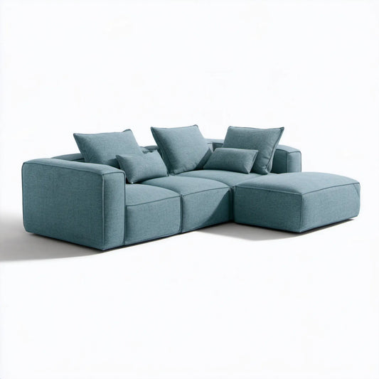 Modułowa sofa narożna 3-osobowa w kształcie L z prawostronnym szezlongiem, niebieskoszara, 260 x 160 x 85 cm