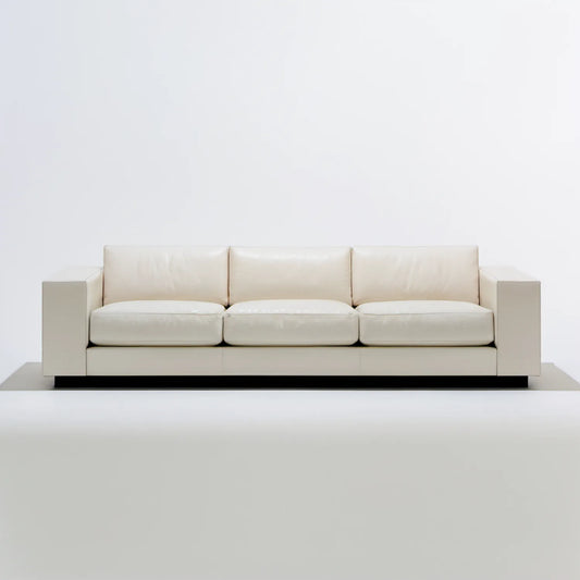 Trzyosobowa sofa z tapicerką ze skóry syntetycznej PU, kremowa/czarna, 240 x 95 x 82 cm