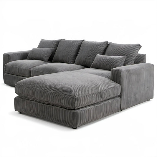 Lewostronna sofa narożna w kształcie L ze sztruksu, szara, 280 × 170 × 85 cm